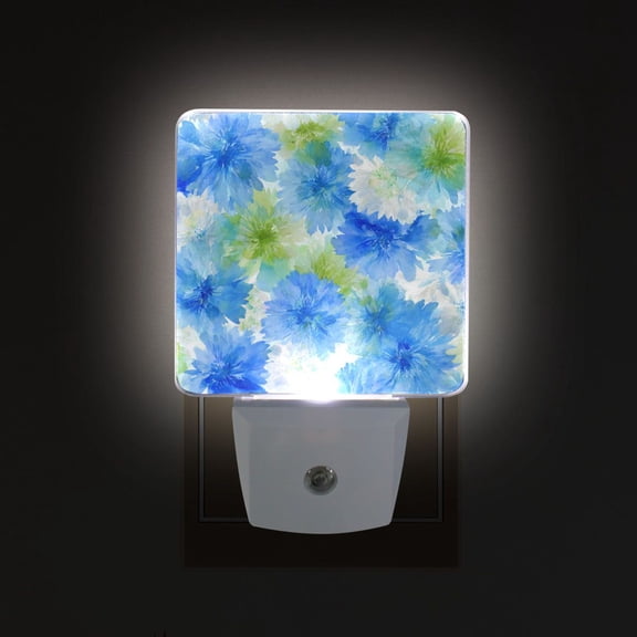 LED Sensor Night Light Auto On/Off Dusk to Dawn Lamp for Bedroom Hallway Watercolor Blue Cornflowers 2 Pack