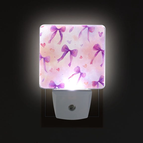 LED Sensor Night Light Auto On/Off Dusk to Dawn Lamp for Bedroom Hallway Watercolor Purple Bows 2 Pack