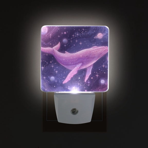 LED Sensor Night Light Auto On/Off Dusk to Dawn Lamp for Bedroom Hallway Whale in Space 2 Pack