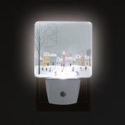 LED Sensor Night Light Auto On/Off Dusk to Dawn Lamp for Bedroom Hallway Winter Wonderland with Small Town 2 Pack