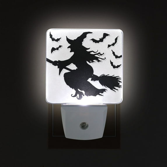 LED Sensor Night Light Auto On/Off Dusk to Dawn Lamp for Bedroom Hallway Witch Silhouette 2 Pack