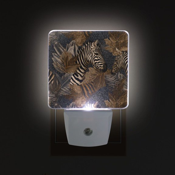 LED Sensor Night Light Auto On/Off Dusk to Dawn Lamp for Bedroom Hallway Zebra Print 2 Pack