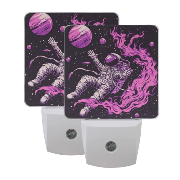 LED Sensor Night Light Dusk to Dawn Auto ON & Off, Plug-in Astronauts Surrounded by Smoke