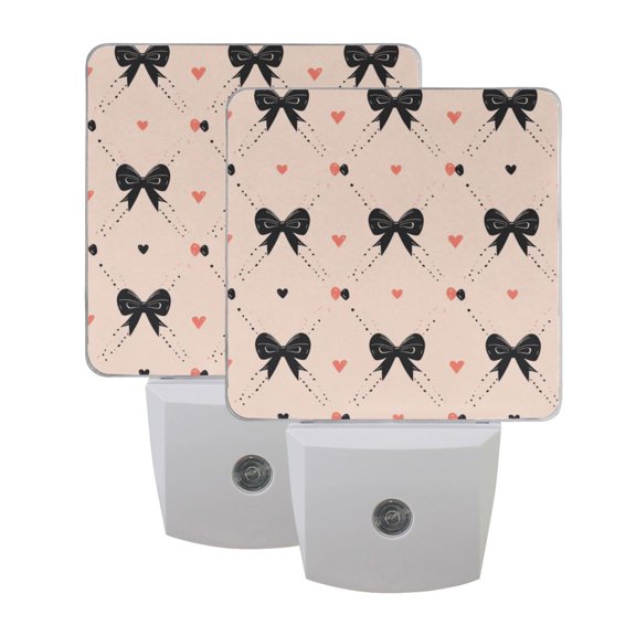 LED Sensor Night Light Dusk to Dawn Auto ON & Off, Plug-in Black Bows Pattern