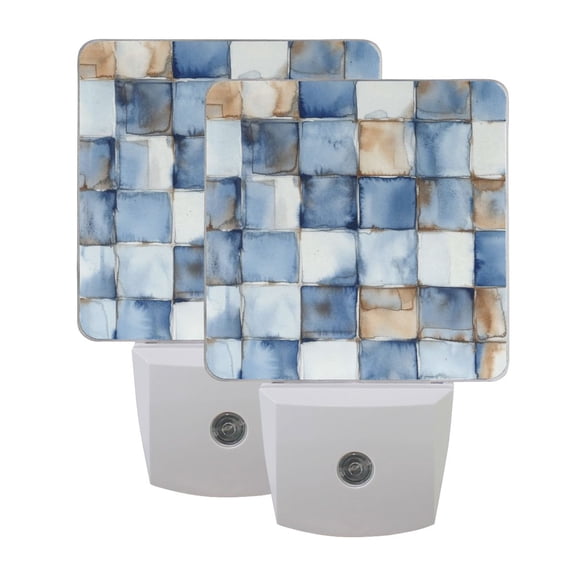 LED Sensor Night Light Dusk to Dawn Auto ON & Off, Plug-in Blue and Whiten Square Tiles