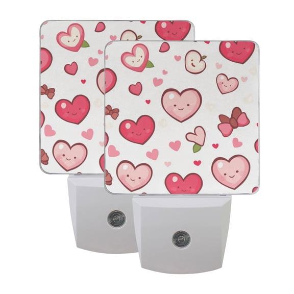 LED Sensor Night Light Dusk to Dawn Auto ON & Off, Plug-in Cartoon Pink Hearts Pattern