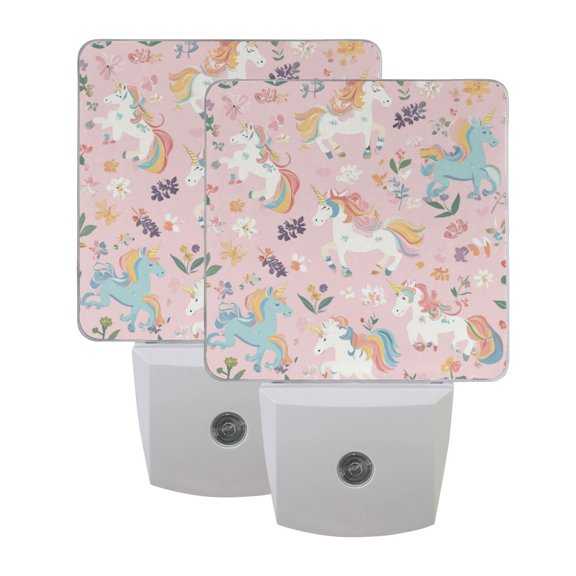 LED Sensor Night Light Dusk to Dawn Auto ON & Off, Plug-in Cartoon Unicorns Pattern