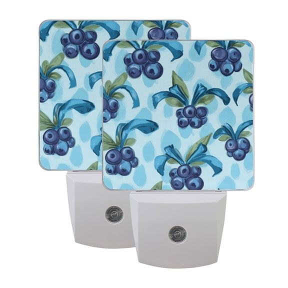 LED Sensor Night Light Dusk to Dawn Auto ON & Off, Plug-in Cute Blueberry Pattern