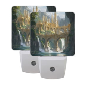 LED Sensor Night Light Dusk to Dawn Auto ON & Off, Plug-in Fantasy City Bridge
