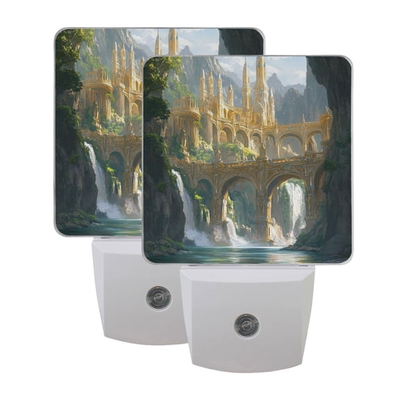 LED Sensor Night Light Dusk to Dawn Auto ON & Off, Plug-in Fantasy City Bridge