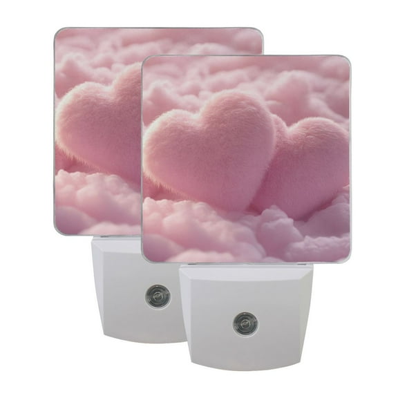 LED Sensor Night Light Dusk to Dawn Auto ON & Off, Plug-in Fluffy Pink Heart-shaped