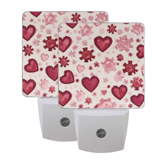 LED Sensor Night Light Dusk to Dawn Auto ON & Off, Plug-in Gear-shaped Hearts Pattern