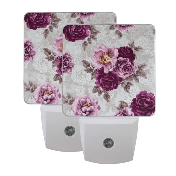 LED Sensor Night Light Dusk to Dawn Auto ON & Off, Plug-in Magenta Roses