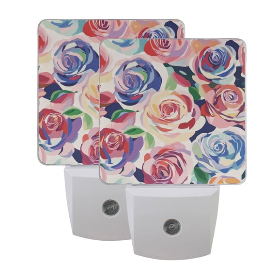 LED Sensor Night Light Dusk to Dawn Auto ON & Off, Plug-in Modern Art Roses