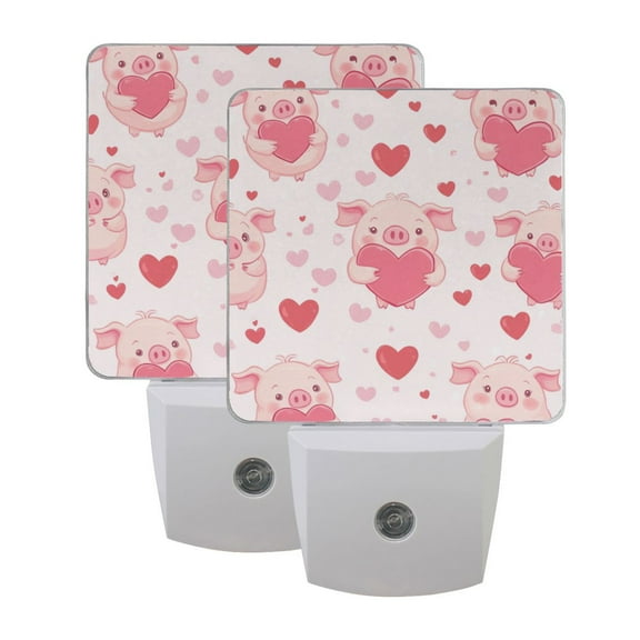 LED Sensor Night Light Dusk to Dawn Auto ON & Off, Plug-in Pink Cute Pigs