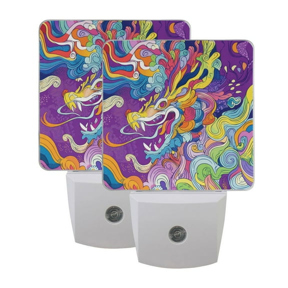 LED Sensor Night Light Dusk to Dawn Auto ON & Off, Plug-in Psychedelic Dragon