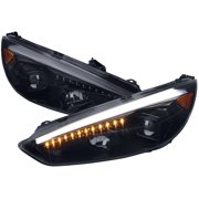 LED Sequential Signal Projector Headlights Black Housing/Smoke Lens Made for and Compatible with 2015-2018 Ford Focus
