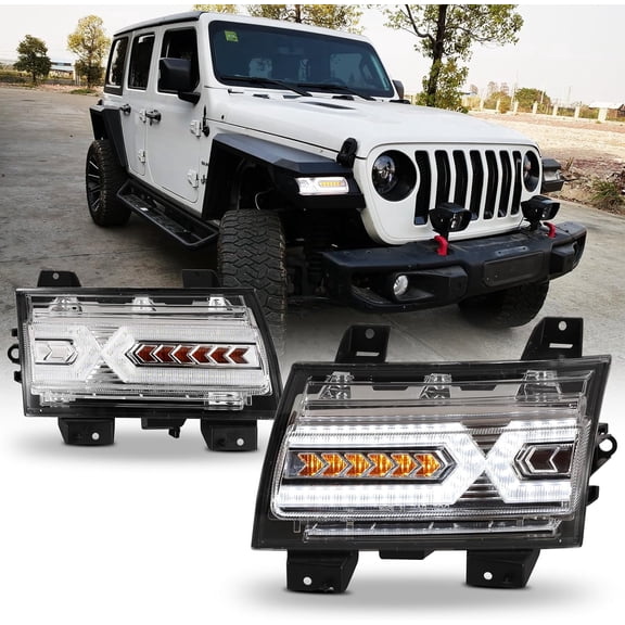 LED Sequential Turn Signal Lights Compatible with Jeep Wrangler JL 2018-2025 Gladiator JT 2020-2025 [Not for Sport/Sport S Models] Side Position Light- 1 Pair (Clear Lens)