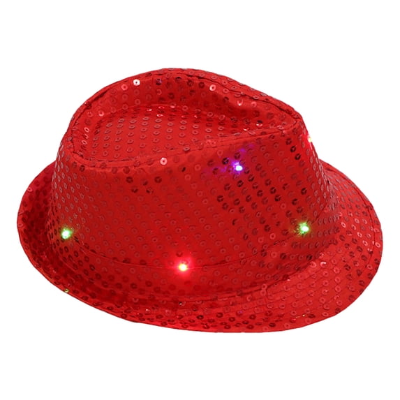 LED Sequin Glow Cowboy Hat, Battery Operated Light Up Performance Props Hat for Music Festival, Stage Show and Night Party Events-Red