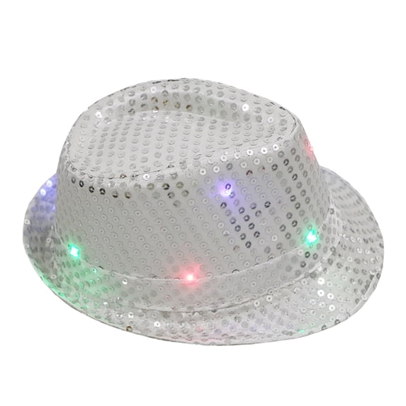 LED Sequin Glow Cowboy Hat, Battery Operated Light Up Performance Props Hat for Music Festival, Stage Show and Night Party Events-Silver
