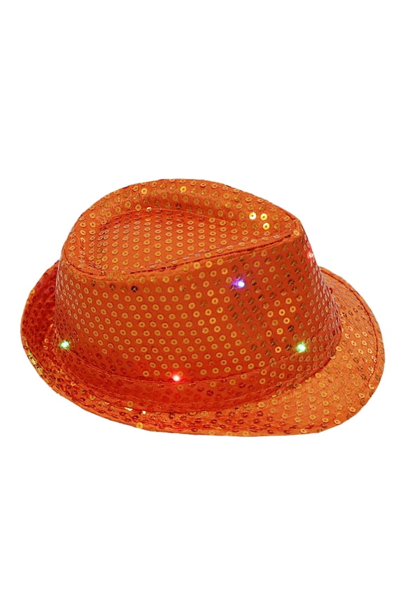 LED Sequin Glow in the Dark Cowboy Hat, Flashing Performance Prop for Parties, Raves, Concerts, and Themed Events, Fun Light-Up Novelty Hat - Orange