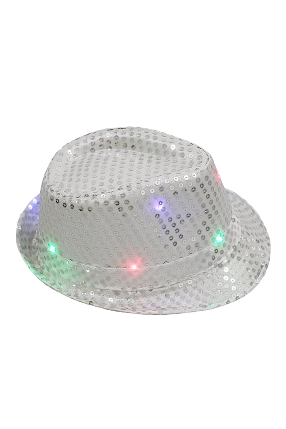 LED Sequin Glow in the Dark Cowboy Hat, Flashing Performance Prop for Parties, Raves, Concerts, and Themed Events, Fun Light-Up Novelty Hat - Silver