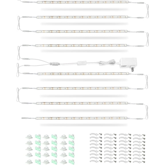 LED Under Shelf Lighting Kit, (8) Linkable 12-Inch Light Strips Set, 20W 2000lm Daylight White, Flexible & Durable for Bookcases, Cabinets, Pantries, Showcase, Closet (Cool White)