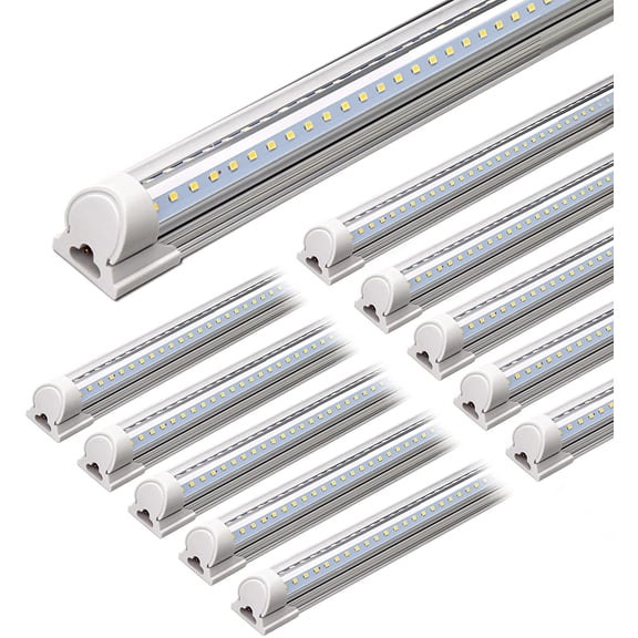 LED Shop Light, 4FT 40W 5500LM 5000K Daylight White, V Shape, Clear Cover, Linkable with Plug, T8 LED Tube Lights, ETL Listed, 10 Packs