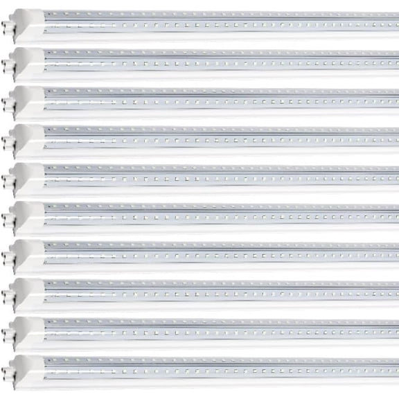 LED Shop Light, 90W 11700LM 6500K, 8FT V Shaped Integrated Fixture, T8 Tube Light, Cool White, Clear Cover, Higher Brightness, LED Shop Lights for Garage Warehouse Workshop 10 Pack