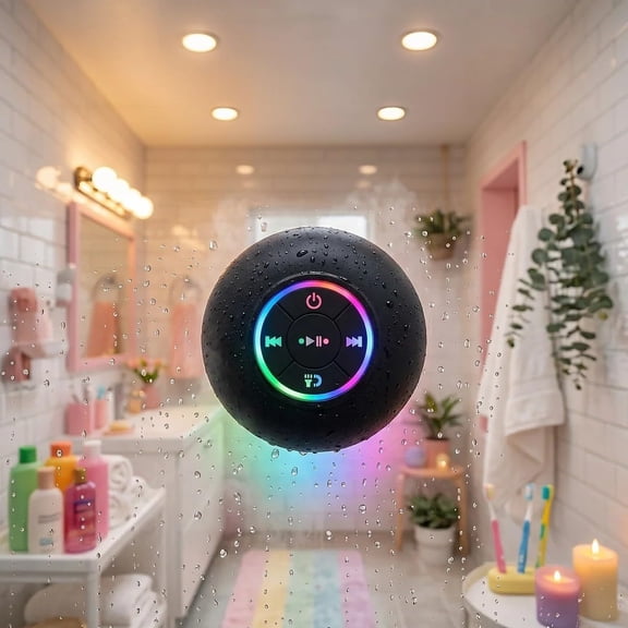 LED Shower Bluetooth Speaker, IPX4 Waterproof Shower Bluetooth Speaker, Durable & Portable Small Speaker with Strong Suction Cup Base, HD Stereo Sound and Robust Bass, Hands-Free Call, Clear Sound