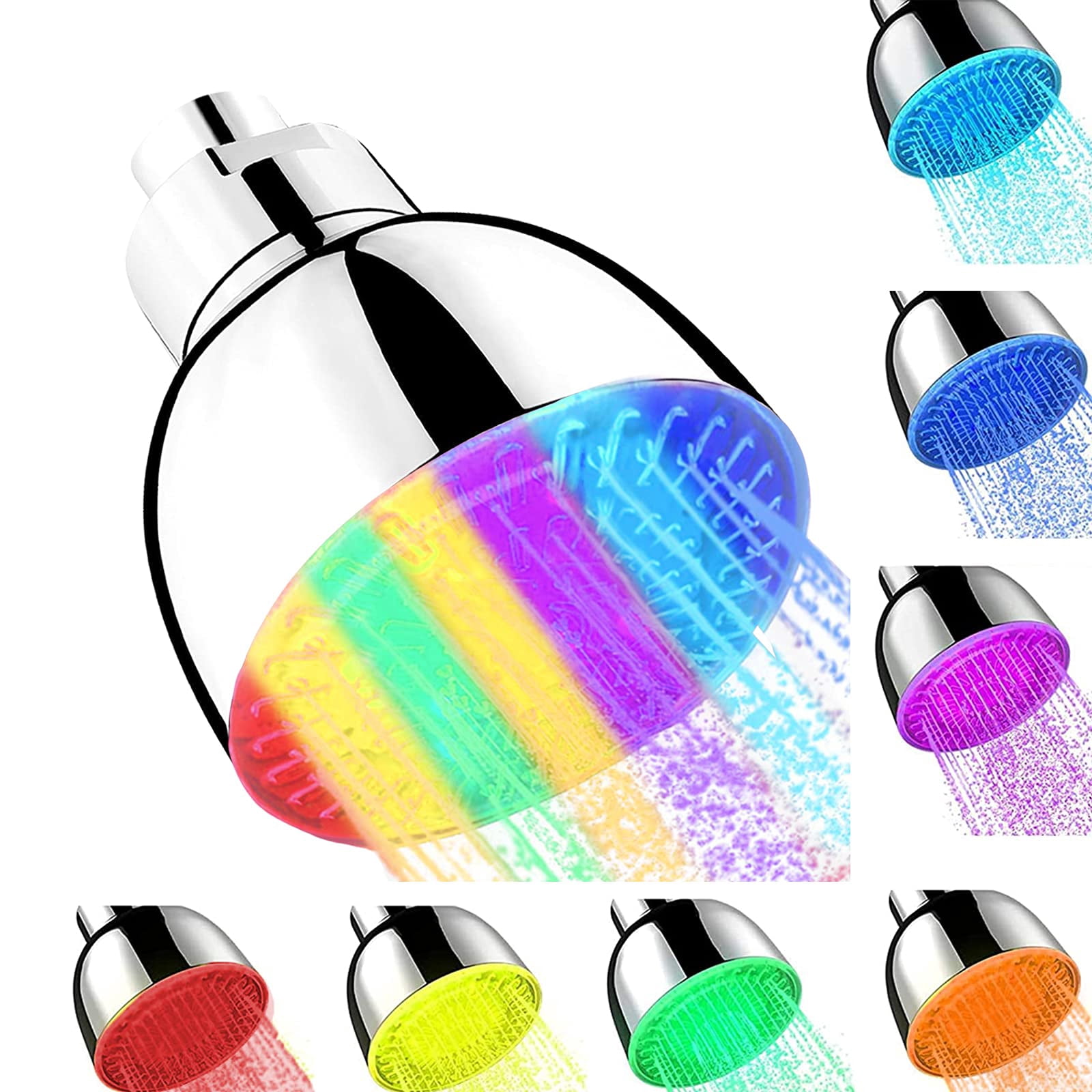 LED Shower Head, 7 Color Lights Automatically Change Fixed Shower Head ...