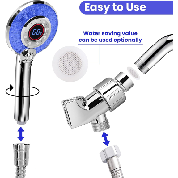 , LED Shower Head Color Changing with 3 Spray Modes Water Saving Temperature Display$$Tools & Hardware Other