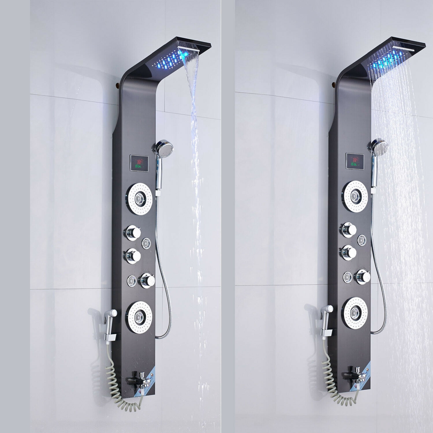 FUZ LED 47 Inch Shower Panel System,Shower Tower with 5- Function,Waterfall Rain
