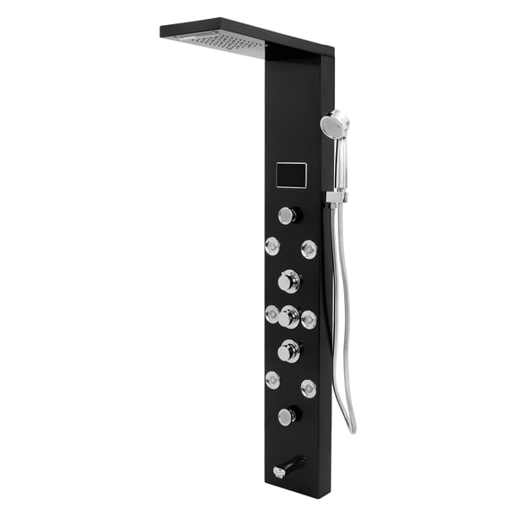 LED Shower Panel Tower System, Hydroelectricity Full Body Shower System , Black Waterfall Shower Head Set with Digital Display