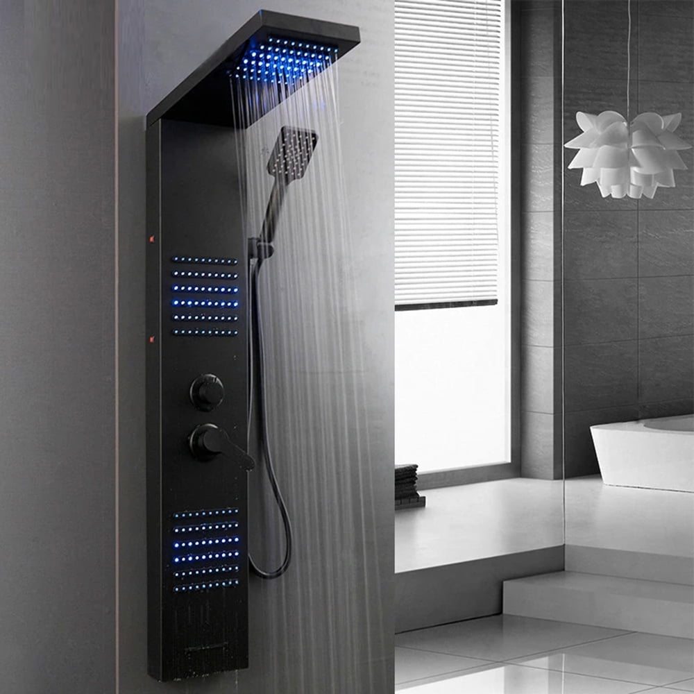 LED Shower Panel Tower System Rainfall Head Massage Shower System Body Jet