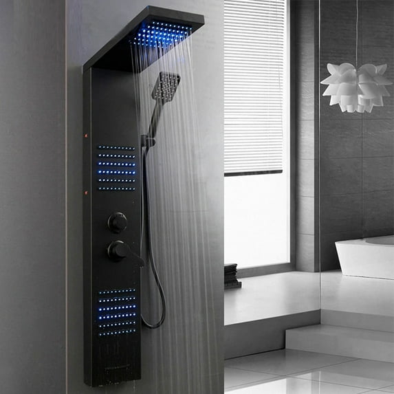 LED Shower Panel Tower System Rainfall Head Massage Shower System Body Jet
