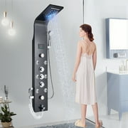LED Shower Panel Tower System Stainless steel Rain Waterfall Massage Jets Black