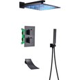 thumbnail interactive-video image 1 of Homekicen 12″ Brushed Nickel LED Shower Combo – Thermostatic Massage System With Hand Shower 1 of 6