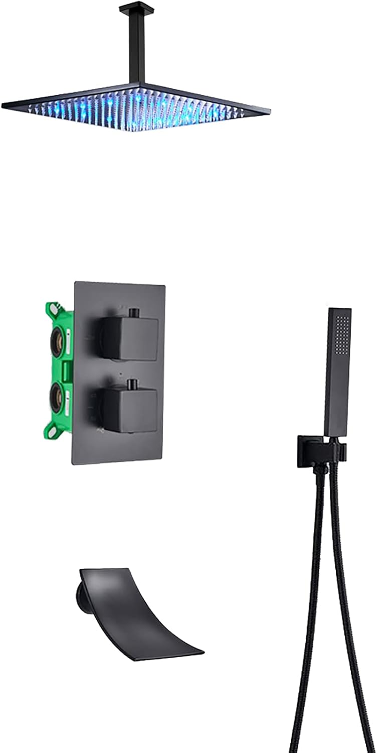 LED Shower System Thermostatic Concealed Shower Faucet Black Shower ...