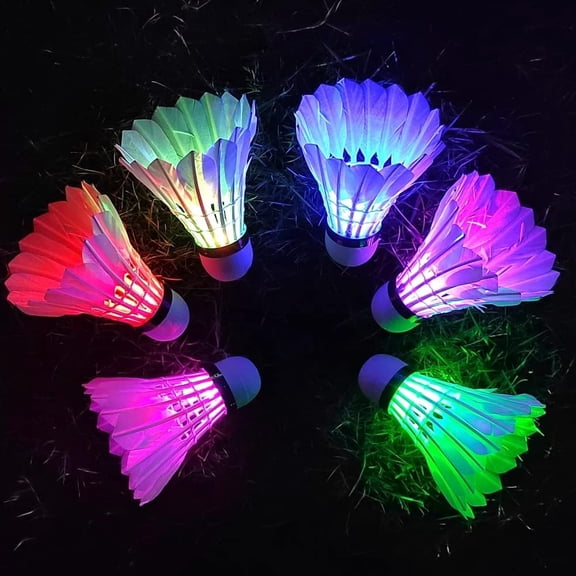 LED Shuttlecock Badminton Birdies, Shuttlecock Dark Night Goose Feather Glow Birdies Lighting for Outdoor Indoor Sport Activities (6 Packs) (Multi Color)