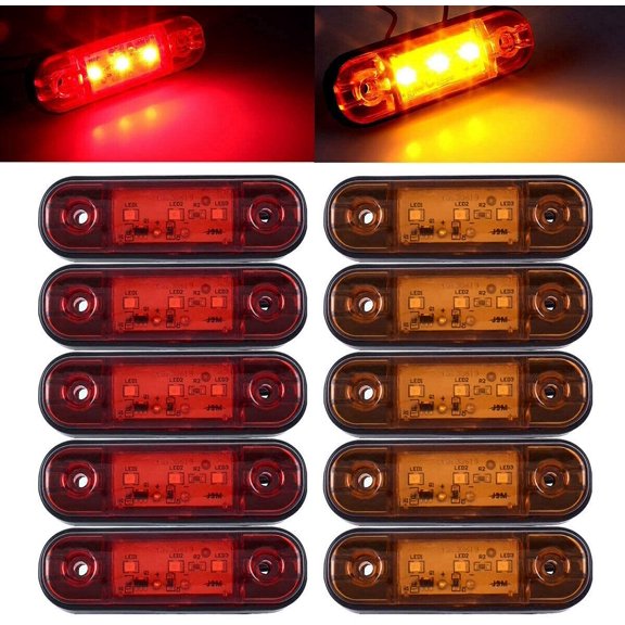 LED Side Marker Lights- 10 Pieces LED Indicators Lights Led Marker Clearance Lights 3 LED Truck Side Lights 12-24V.
