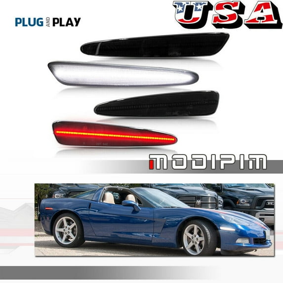 LED Side Marker Lights for 2005-13 for Chevrolet Corvette C6 Smoked Front and Rear White Red -
