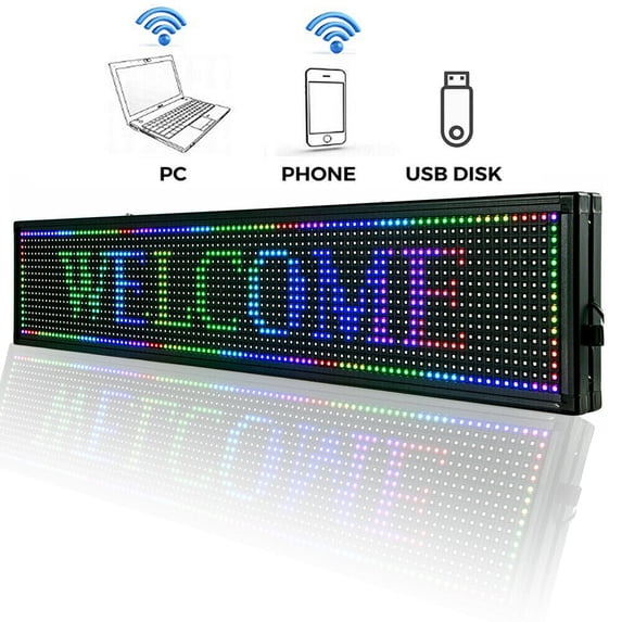 LED Sign 40*8 inch Scroll Message Board 7 Color Programmable Scrolling Device