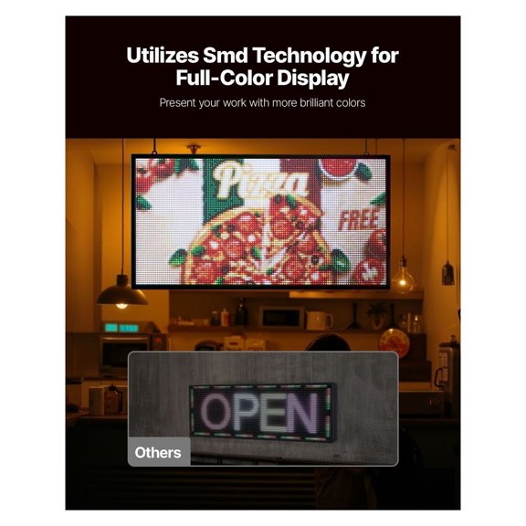 LED Sign P5 Full Color, 27x14in Programmable Scrolling Digital Display, Bluetooth APP Control, DIY Text GIF, Indoor Advertising for Business & Store