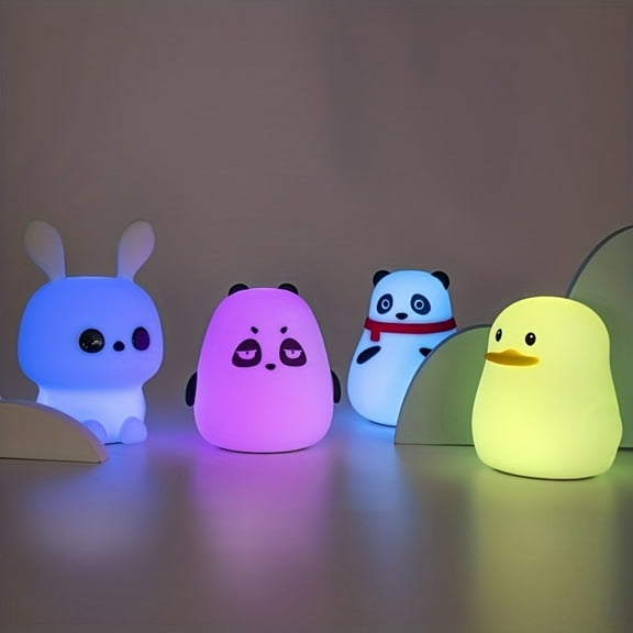 LED Silicone Night Light, Cute Bunny/Bear/Duck Rainbow Color Changing Lamp with Tap Control, USB Rechargeable Soft Nightlight Gift for Kids Boys Girls (Random Color)