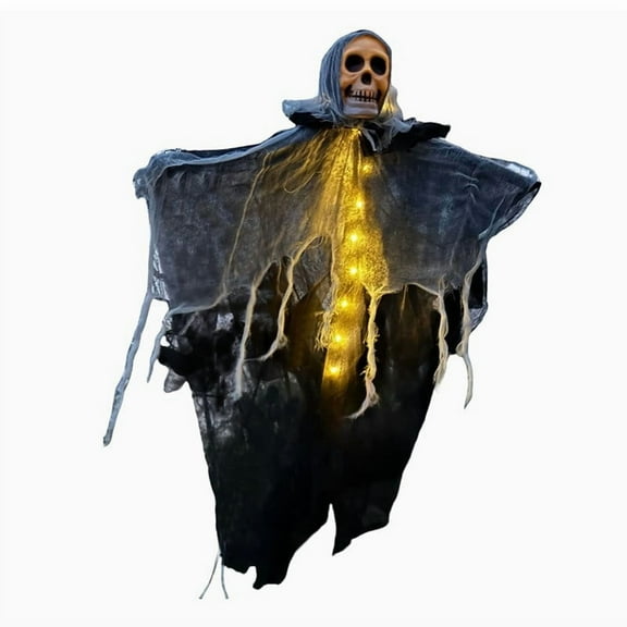 LED Skeleton Ghost Decor - Hanging Outdoor Halloween Porch Decoration Light Up Skull Figure Garden Spooky Yard Prop(A)