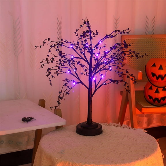 LED Skeleton Halloween Tree Tabletop Decoration with Battery Operated Lights, Spooky Glow in Dark Ornament for Home and Party, 21.7 Inch