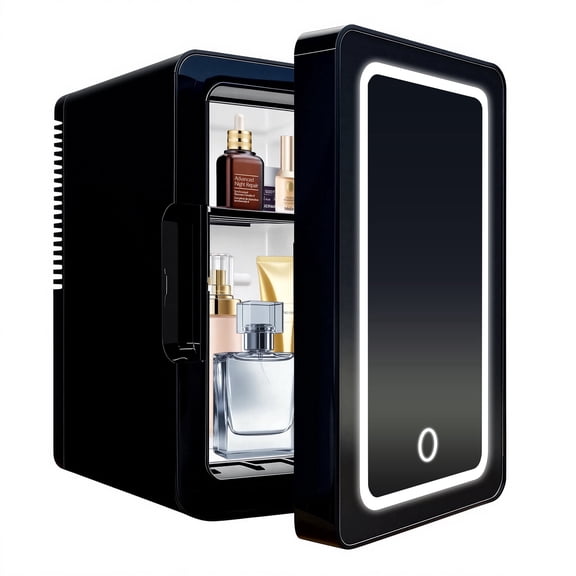 iceBerry LED Skincare Mini Fridge, 6L Refrigerators for Makeup & Drinks (Black) - Car/Home Portable Cosmetic Storage
