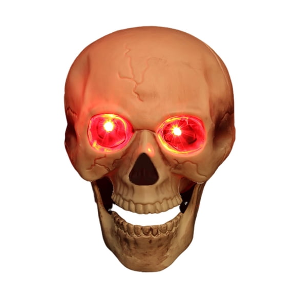 LED Skull Decoration with Glowing Red Eyes Night Light, 10.24 Inch Plastic Human Skull Sculpture for Halloween Bar Table Party Decor, Indoor Outdoor Display Piece (Beige)