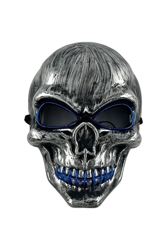 LED Skull Mask Light Up Halloween Stitched Mouth Glow Skeleton Headpiece Battery Operated Adjustable Scary Cosplay Party Prop for Adults Kids Haunted House Trick or Treat Festival Decoration